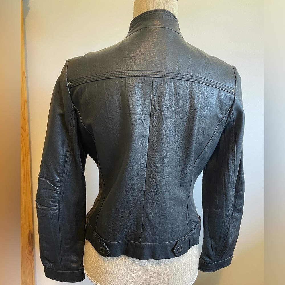SPANNER- black 100% leather motorcycle style crop jacket - Picture 2 of 3